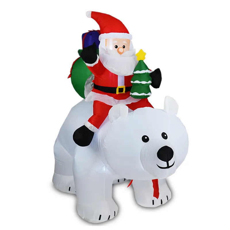 Christmas Inflatable Santa Claus Riding A Polar Bear LED Light Inflatable Model Courtyard Christmas Tree Gift Decoration Oasis Select