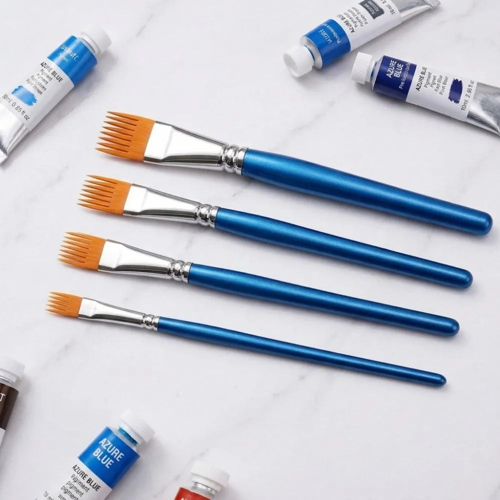 4Pcs Nylon Bristles Watercolor Brush Set Short Handle Multi-toothed comb Texture Brushes Flat Comb Wood Handle Grainer Brush Set Oasis Select