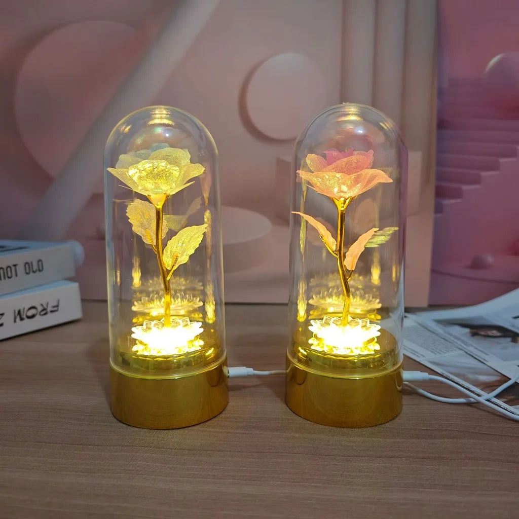 Never Beauty and the Beast Rose with Rose in Clear Dome with Led Light Powered by Battery Gift for Birthday Wedding Valentines Oasis Select