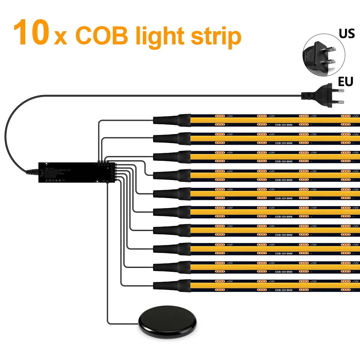 Highly Covert Black PCB LED Light For Wall Popular Acoustic Grille Panel 12V Touch Sensor Dimmer 4-10PCS Cob Cabinet Lamp Tape Oasis Select 10x COB Light Strip Neutral White US Adapter Plug|3M 9.84FT