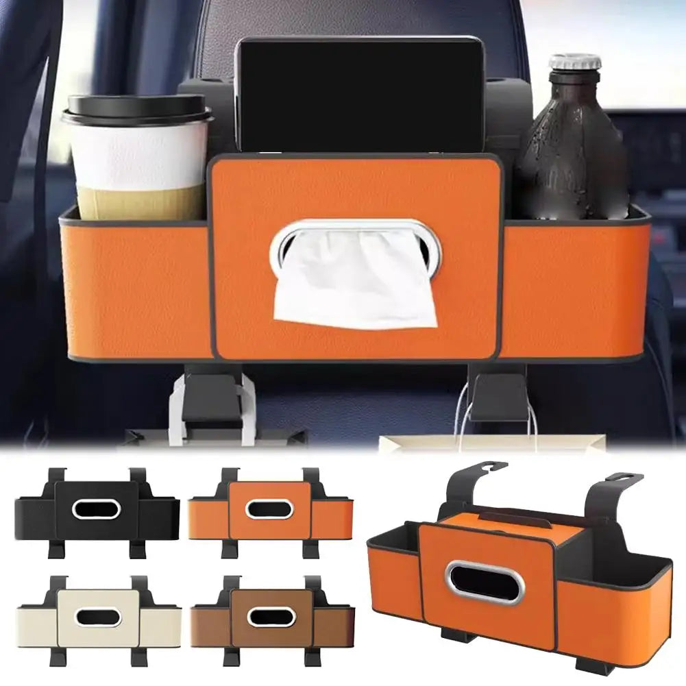Car Backseat Organizer Storage Box With Cup Holder Tissue Box & Phone Stand 4-in-1 Hanging Seat Hook Car Accessories Oasis Select