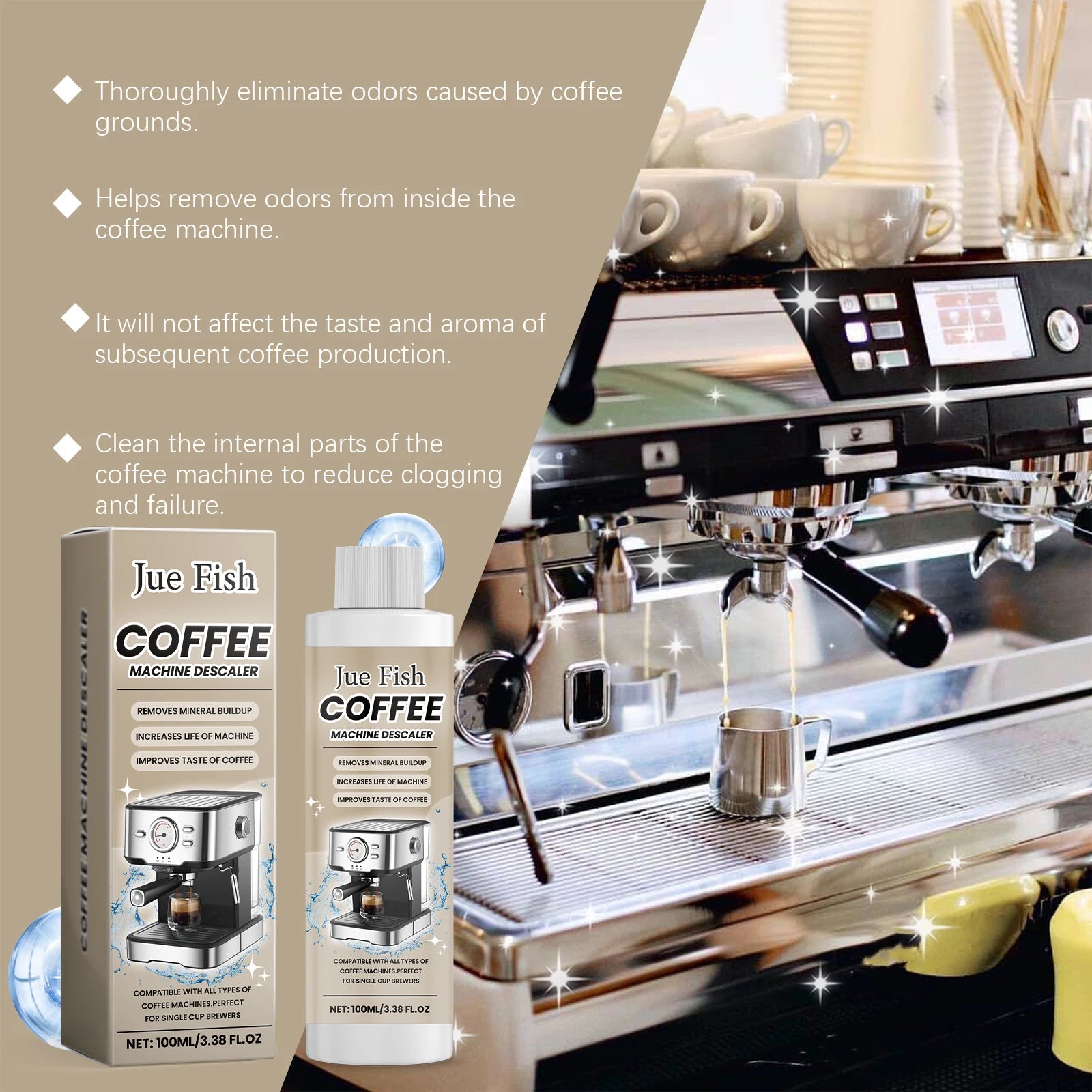 Jue-Fish Coffee Machine Descaler & Cleaner 100ml Coffee Machine Descaler Oasis Select