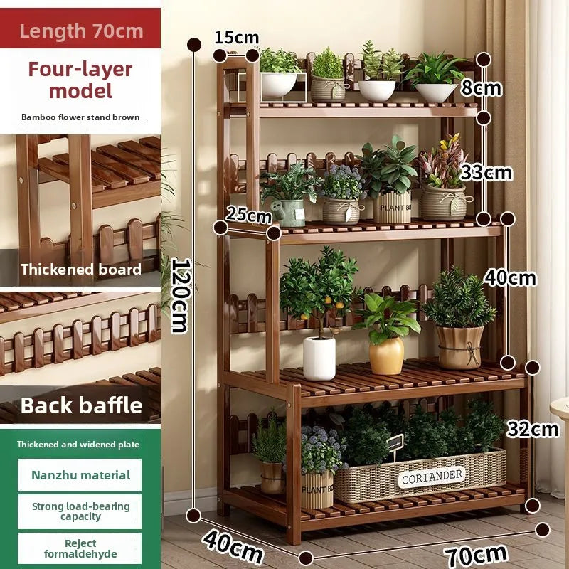Floor-to-ceiling new stepped movable multi-layer flower pot shelf Oasis Select Brown-4-70cm