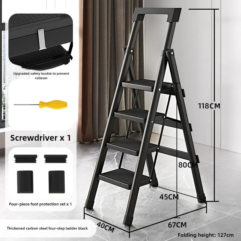 Home ladder stool folding zigzag ladder anti slip pedal ladder indoor and outdoor multifunctional portable ladder Oasis Select Four steps black