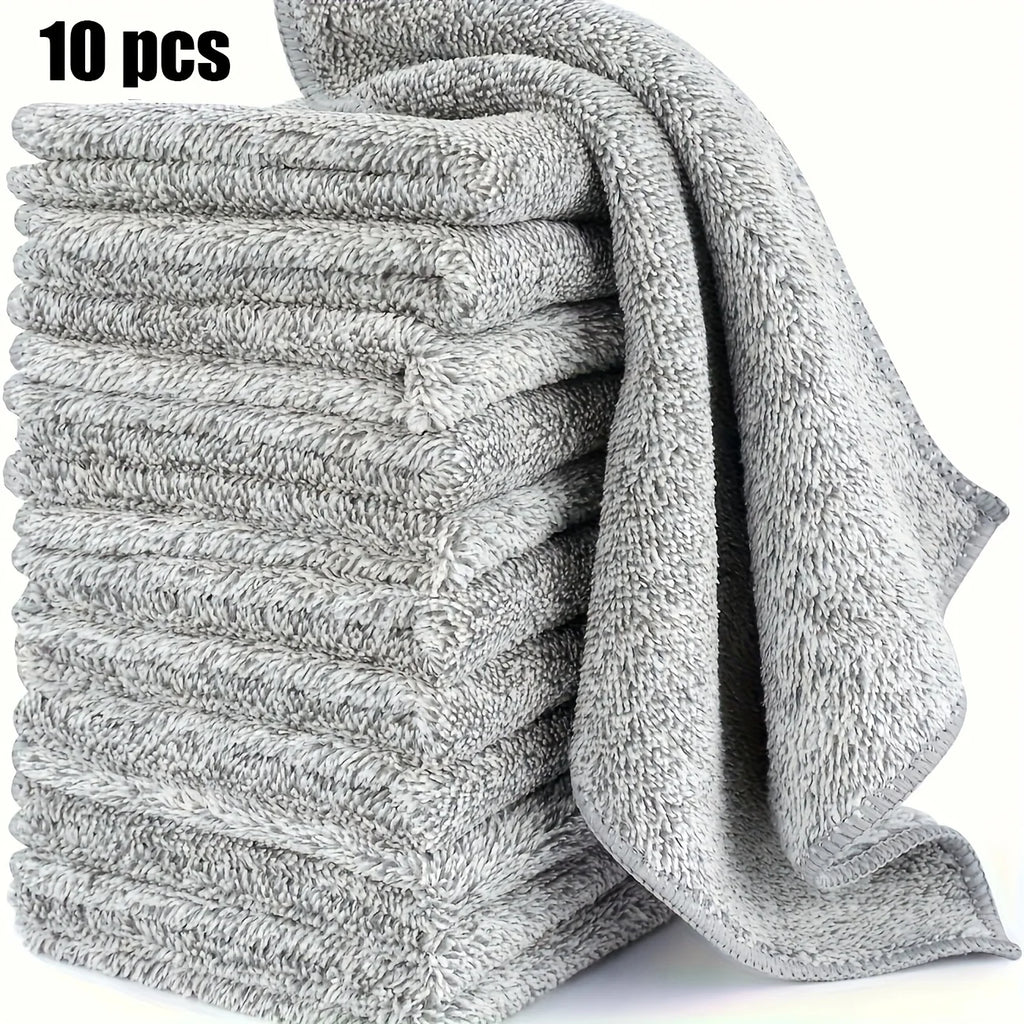10/20PCS Super Absorbent Dishwashing Towels, Cloths, Cleaning Cloths - Thick Quick Drying Bamboo Charcoal Fiber Car Wash Cloth Oasis Select Light Grey 10PCS