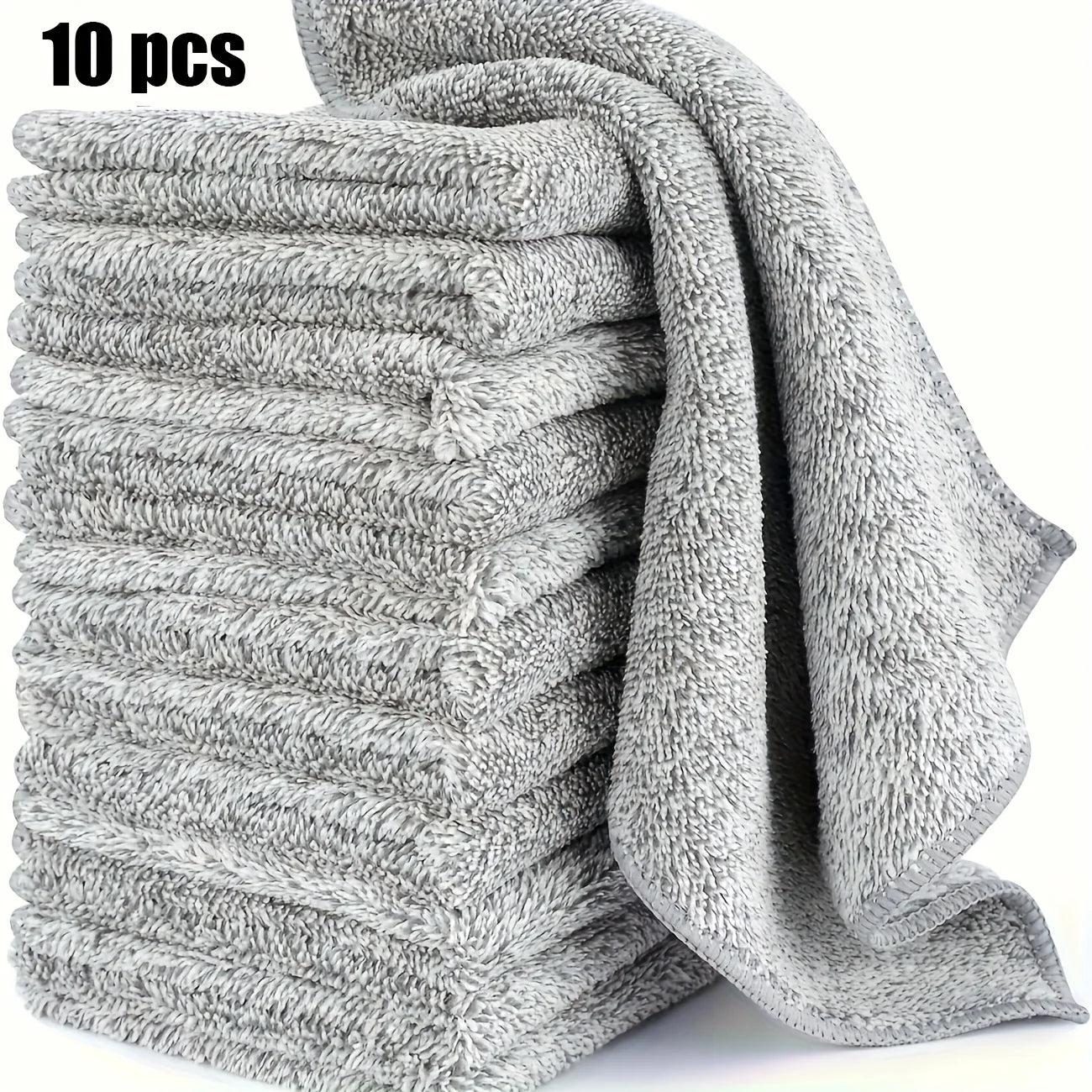 10/20PCS Super Absorbent Dishwashing Towels, Cloths, Cleaning Cloths - Thick Quick Drying Bamboo Charcoal Fiber Car Wash Cloth Oasis Select Light Grey 10PCS