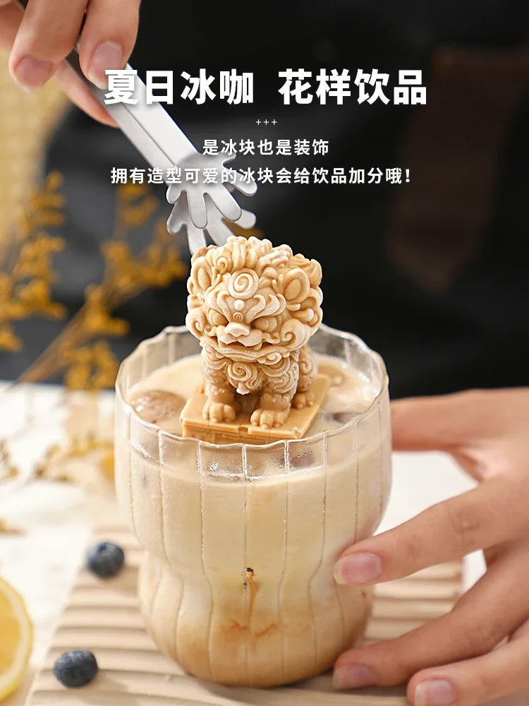 Home Lion Bear Ice Cube Mold Lion Pagoda Silicone Ice Lattice Coffee Milk Tea Refrigerator Creative Ice Grinding Tools Oasis Select
