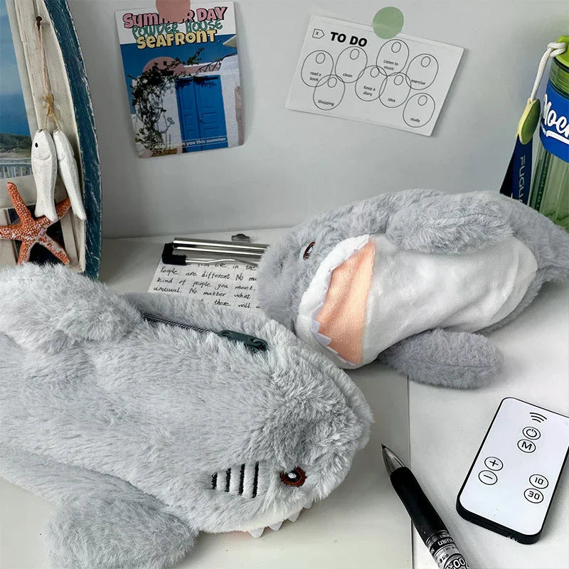 Cute Plush Ocean Shark Pencil Case Cosmetic Bag Portable Large Capacity Pen Pouch Stationery Storage Box School Office Supplies Oasis Select