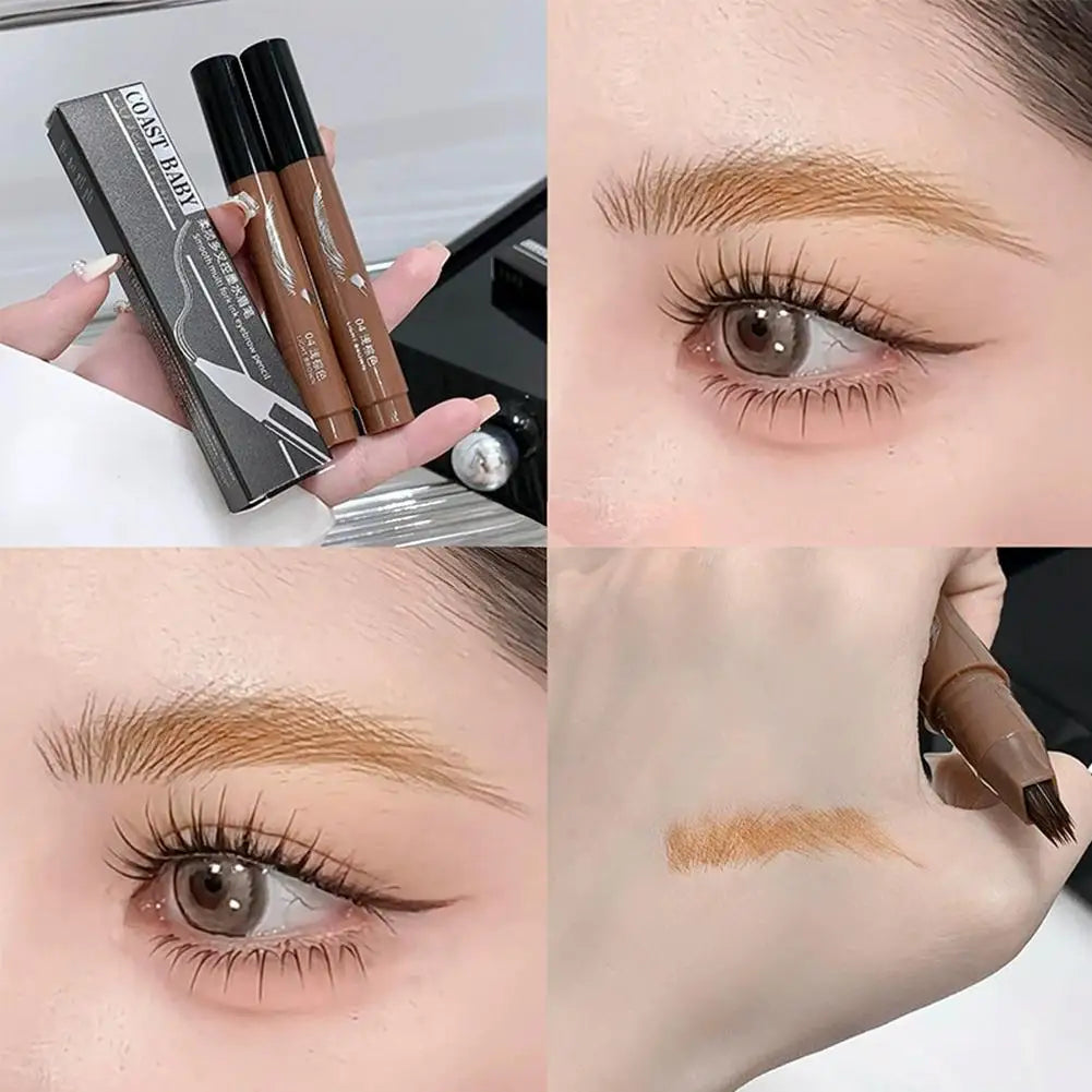 3D Waterproof Microblading Eyebrow Pen 4 Fork Tip Tattoo Pencil, Multi-Fork Wild Eyebrow Pen Precise Natural Liquid Eye Brow Pen Oasis Select 04 light grey