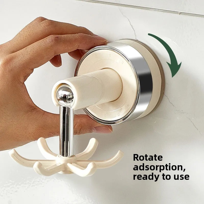 1pcs Rotatable Suction Cup Kitchen Utensil Hook Rack No Drill Wall Mount Pot Spatula Storage Organizer for Home Use Oasis Select