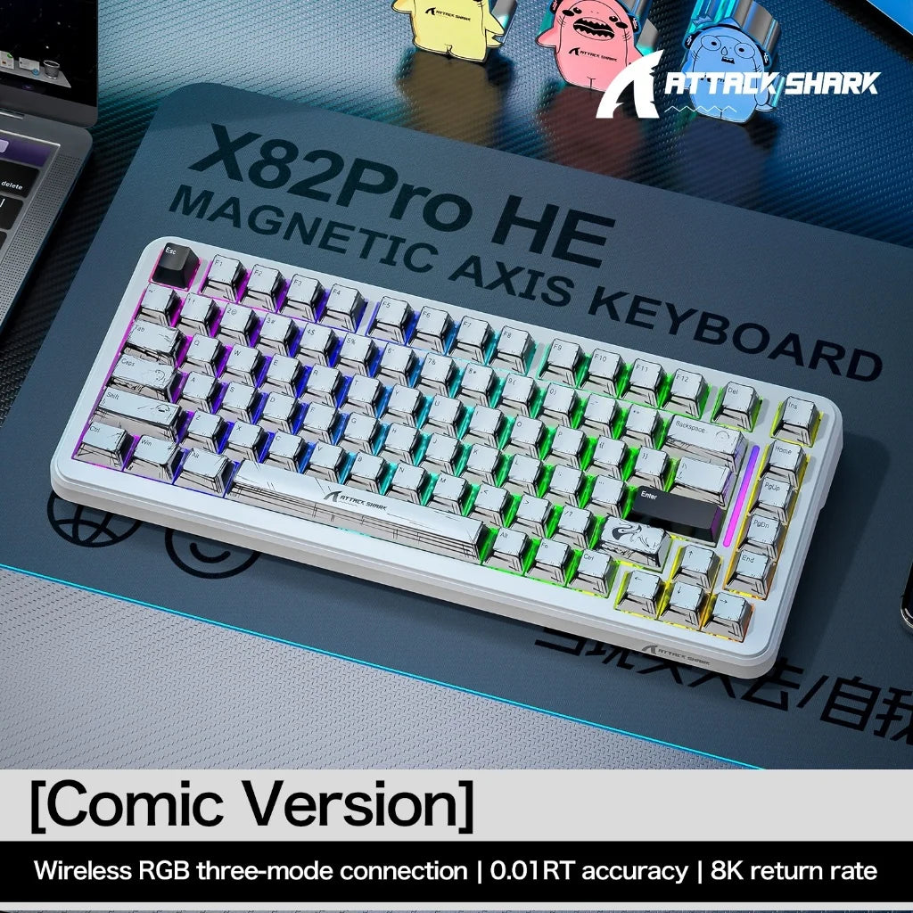 ATTACK SHARK X82Pro HE Wireless Magnetic Axis Gaming Keyboard 8KHz Rate 0.01mm RT Precision 5000mAh Tri Mode RGB 82 Keys PBT Oasis Select Comic Version