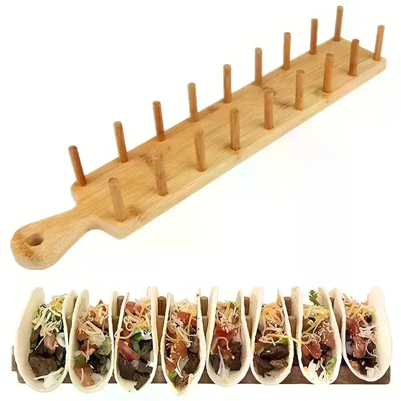 Bamboo Taco Holders for Kitchen, Multi-Use Food Stands, Taco Tray, Hard Shell Rack for Charcuterie and Tortillas, 8 Tacos Each Oasis Select