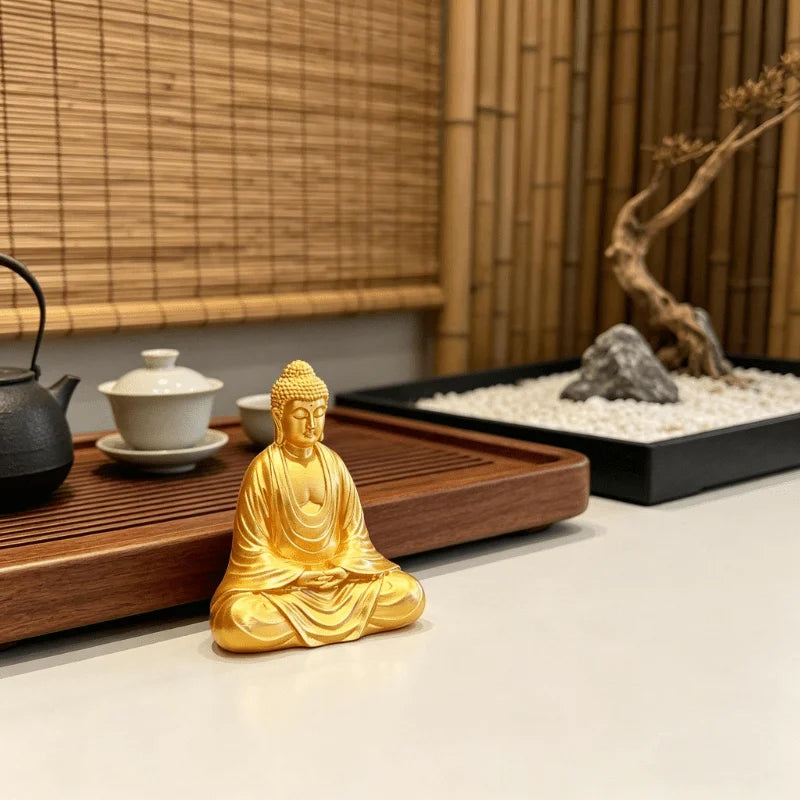 Meditating Buddha Sculpture 3D Printed Gold Finish Feng Shui Shakyamuni Statues Altar Zen Decor Serene Meditating Home Ornaments Oasis Select