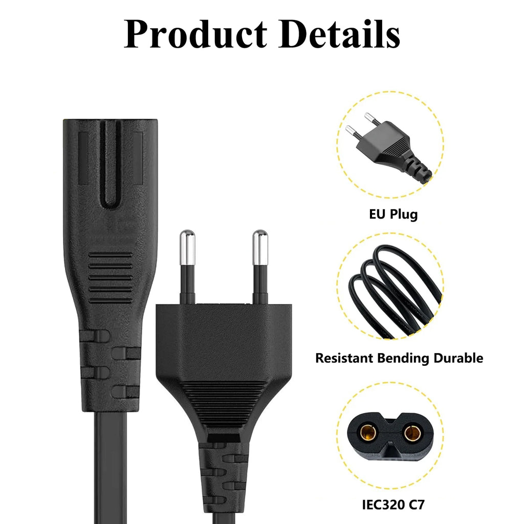 EU US TO C7 Power Cord Cable 2Pin IEC320 C7 Figure 8 For Laptop PS4 LED TV Lamp Speaker Monitor Printer Household Oasis Select