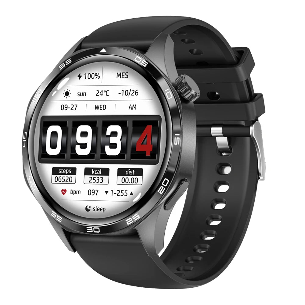 Men Round Smart Watch Sports Blue Tooth Call Health Watches Waterproof GPS Motion Trajectory Compass Voice Assistant Smartwatch Oasis Select BKBKS