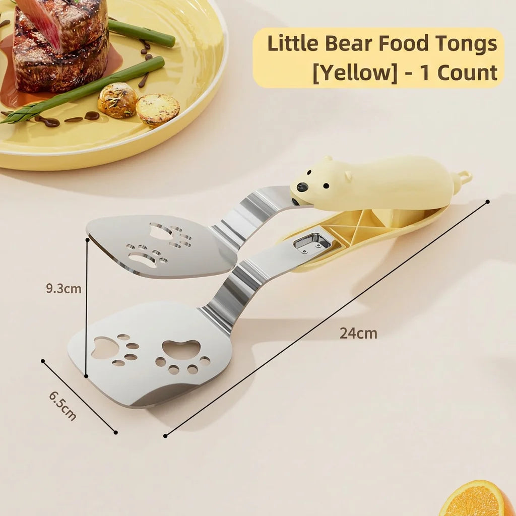 Bear Fish Tongs Flipper Stainless Steel Kitchen Home Utensil Spatula Turner Non Slip Handle Cooking BBQ Grilling Tools Oasis Select Yellow