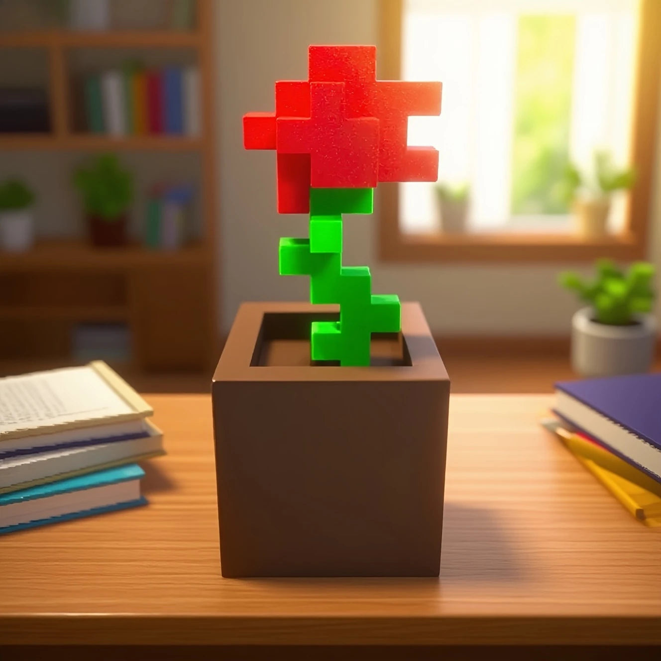 3D Printed Pixel Rose Flower Figurine Romantic Home Desktop Decor Art Ornament Valentine Christmas Birthday Party Holiday Gift Oasis Select