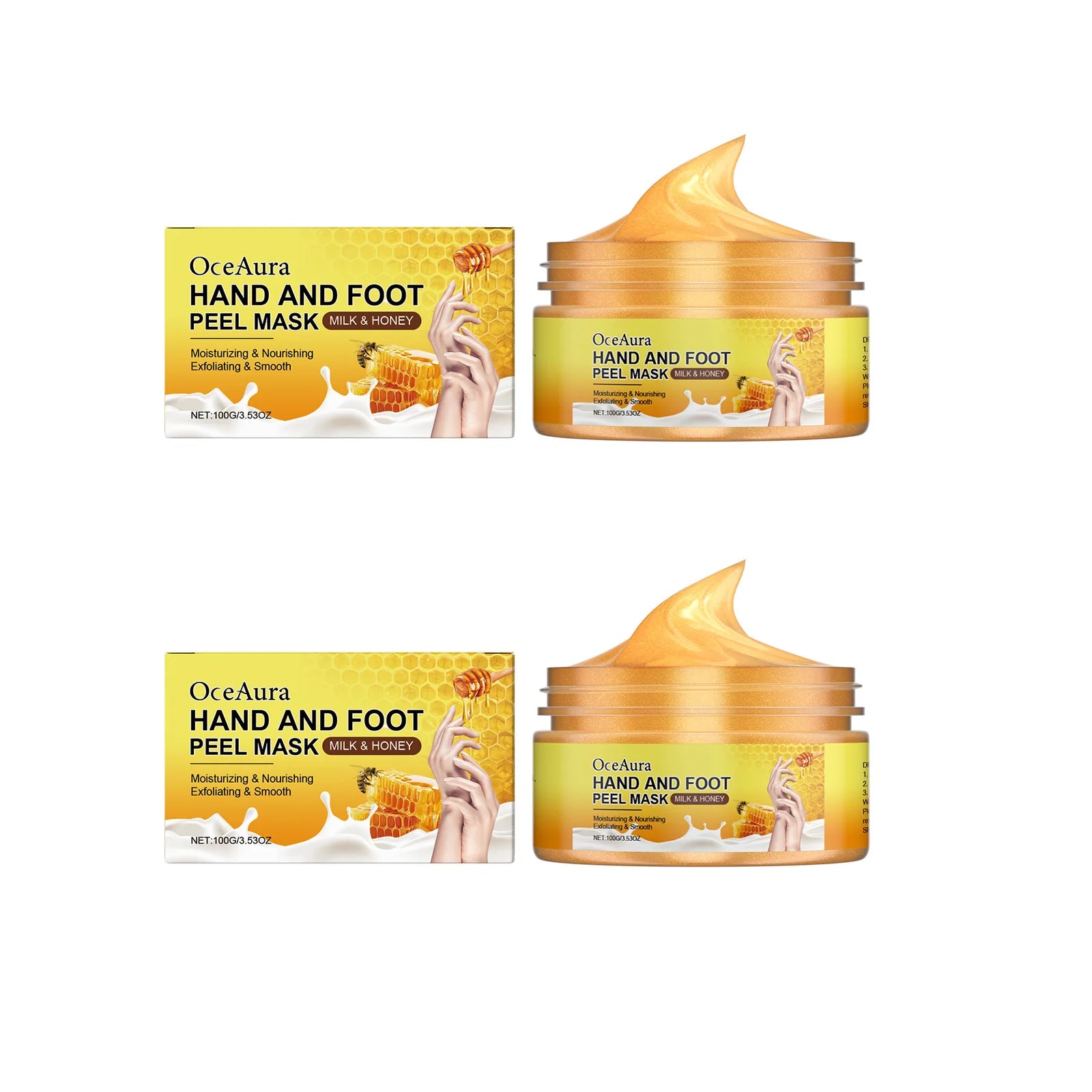 OceAura Exfoliating Hand & Foot Peel Mask – Milk & Honey Exfoliating Peel Mask Oasis Select 2 x 100g Boxed