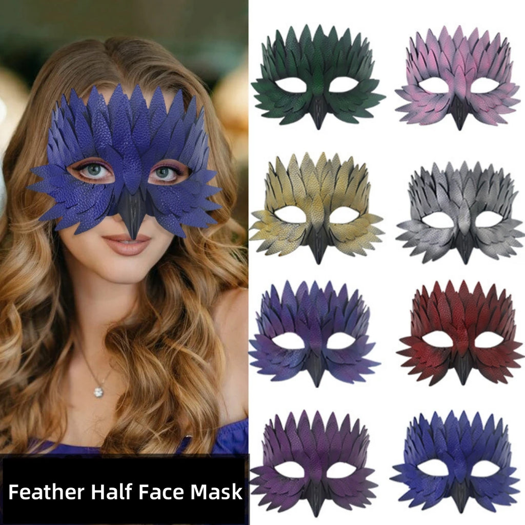 Halloween Feather Mask Realistic Feather Half Face Mask Role-Playing Mask Elegant For Christmas Party Costume Party Performance Oasis Select