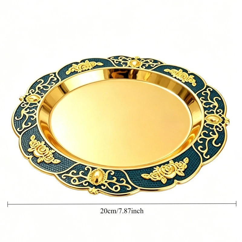European Relief Ornate Decorative Serving Tray Floral Patterned Round Platter for Snacks and Table Display Oasis Select