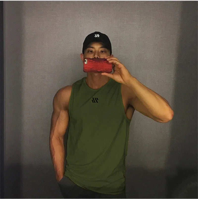 Mannen Bodybuilding Tank Tops Gym Workout Fitness Mouwloos Shirt Running Kleding Stringer Singlet Zomer Toevallige Vest for Men Oasis Select ArmyGreen XXXL