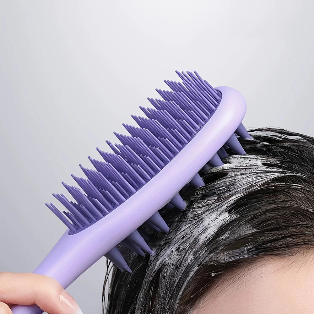 Long Handled Double-sided Scalp Massage Hair Brush -Sided Silicone Bristles and Scalp Massager,Suitable for Both Dry and Wet Use Oasis Select