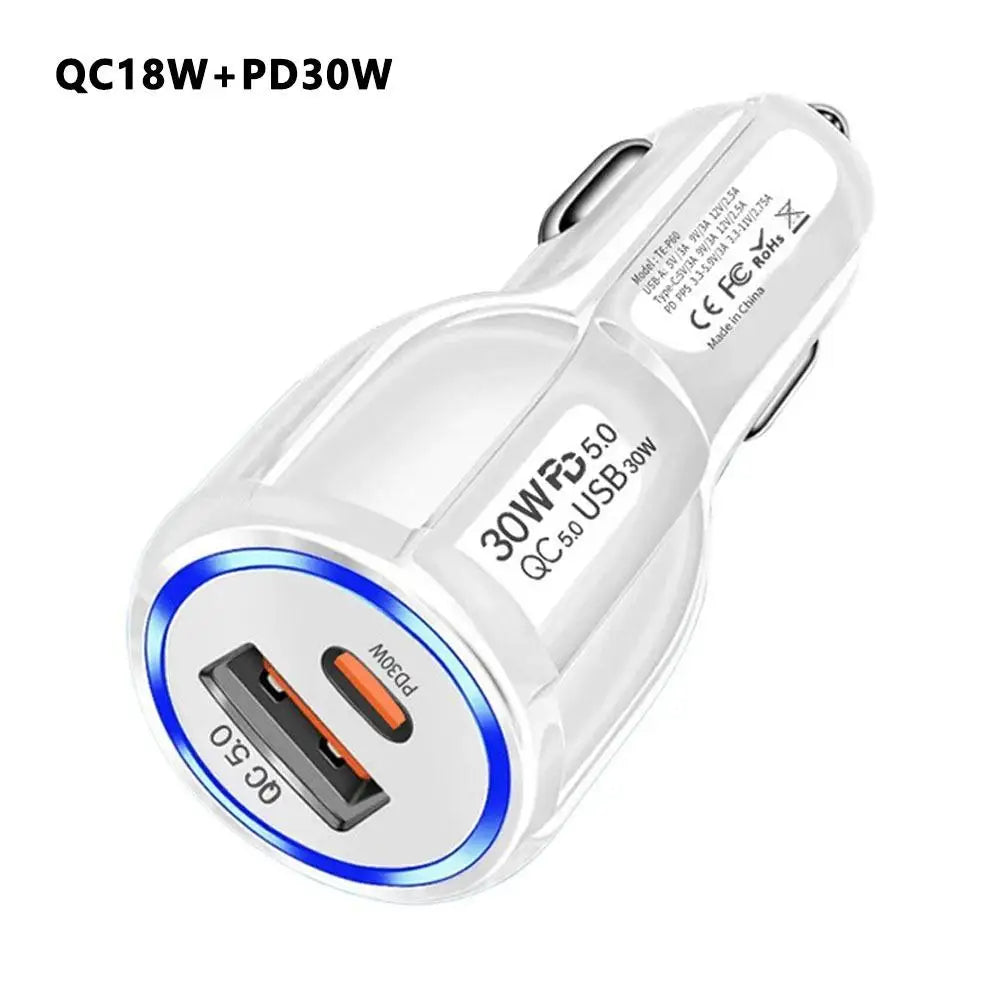 12W 30W Car Charger 2 Ports Car Charger Fast Charging QC 3.0 PD12W PD30W Car Cigarette Lighter Flash Charge For phones Oasis Select QC18W PD30W WHITE