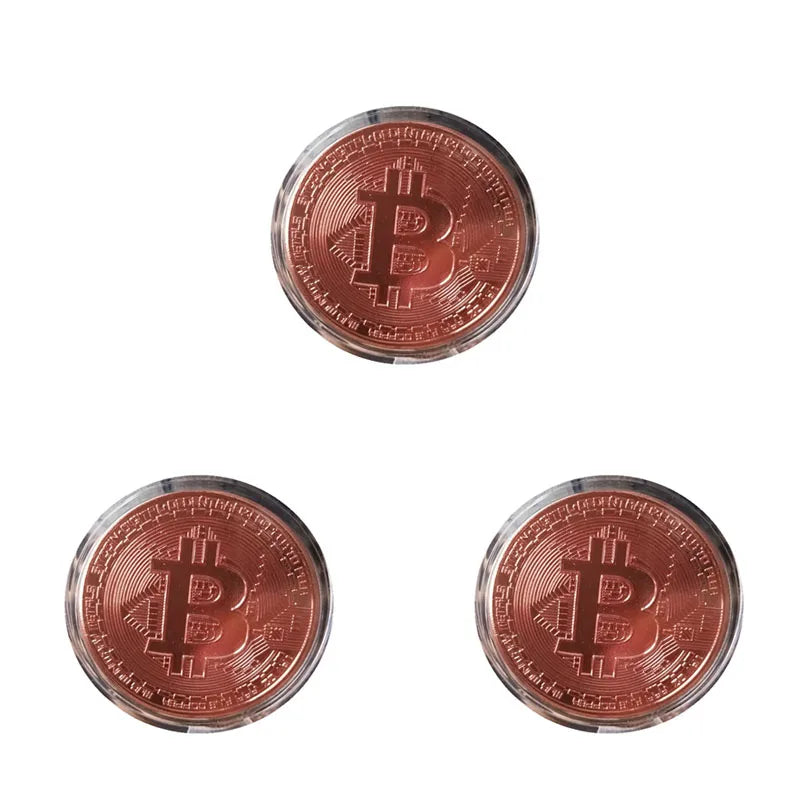 1/2/3/4pcs Gold Plated Coin Art Collection Gold Plated Physical Bitcoins Bitcoin Gift Physical Metal Antique Imitation Coins Oasis Select 3pcs Rose gold