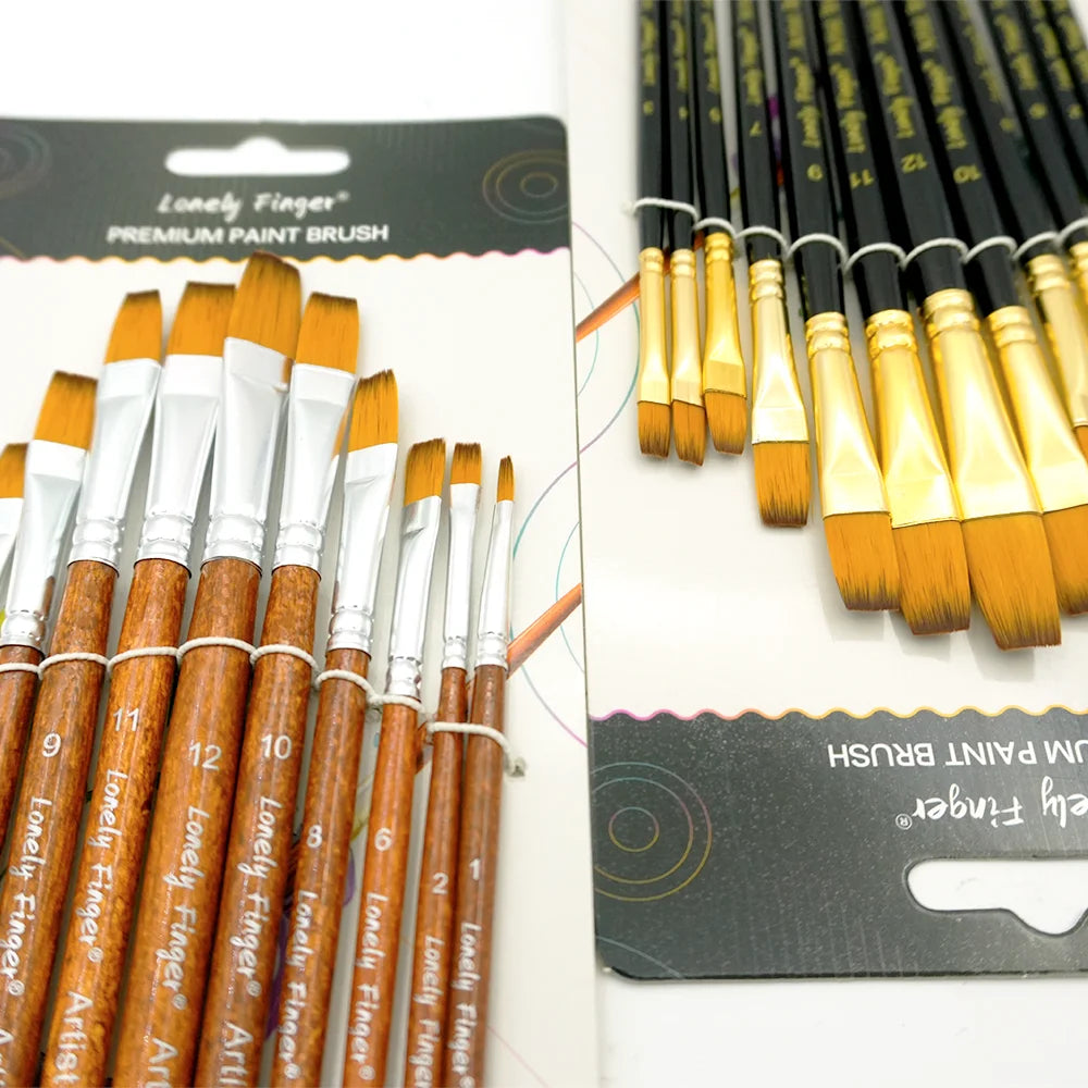 12Pcs Flat Paint Brushes for Acrylic Painting, Synthetic Paint Brushes with Wooden Handle Art Painters for Acrylic, Watercolor, Oasis Select