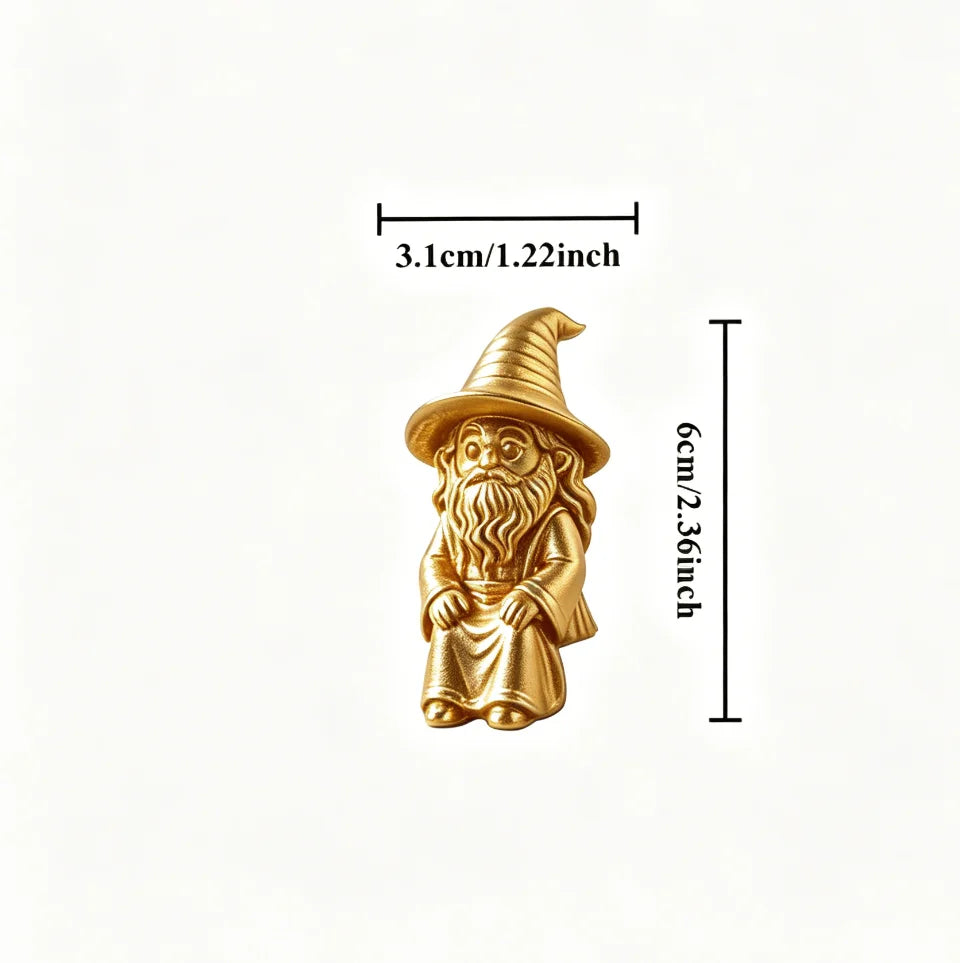 Mini Wizard Figurine 3D Printed Sitting Magician Miniature Statue Cute Edge Sitter Ornaments Home Office Monitor Shelf Art Decor Oasis Select Mini Wizard Gold
