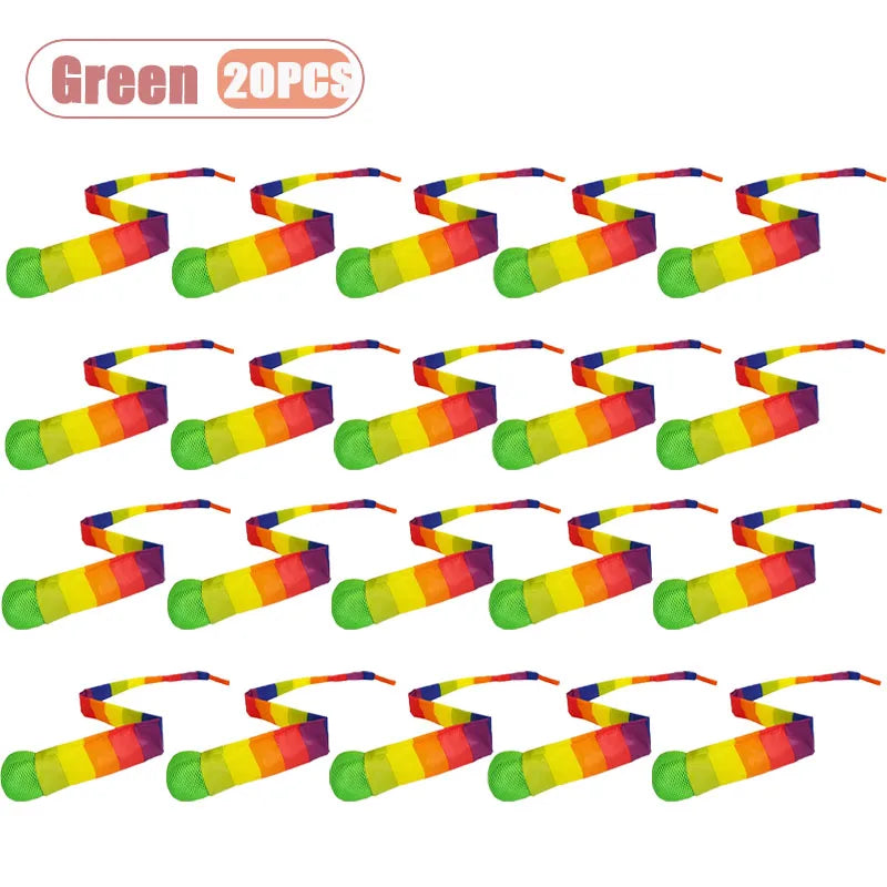 1-20PCS Rainbow Ball with Soft Tail Outdoor Indoor Throwing Catching Play Toy Sensory Integration Coordination Training Sports Oasis Select Green-20PCS