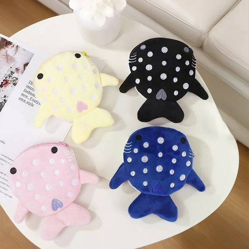Cute Blue Shark Mini Whales Coin Purse Plush Zipper Coin Wallet Designer Women's Small Change Bag Key Earphone Pouch Oasis Select