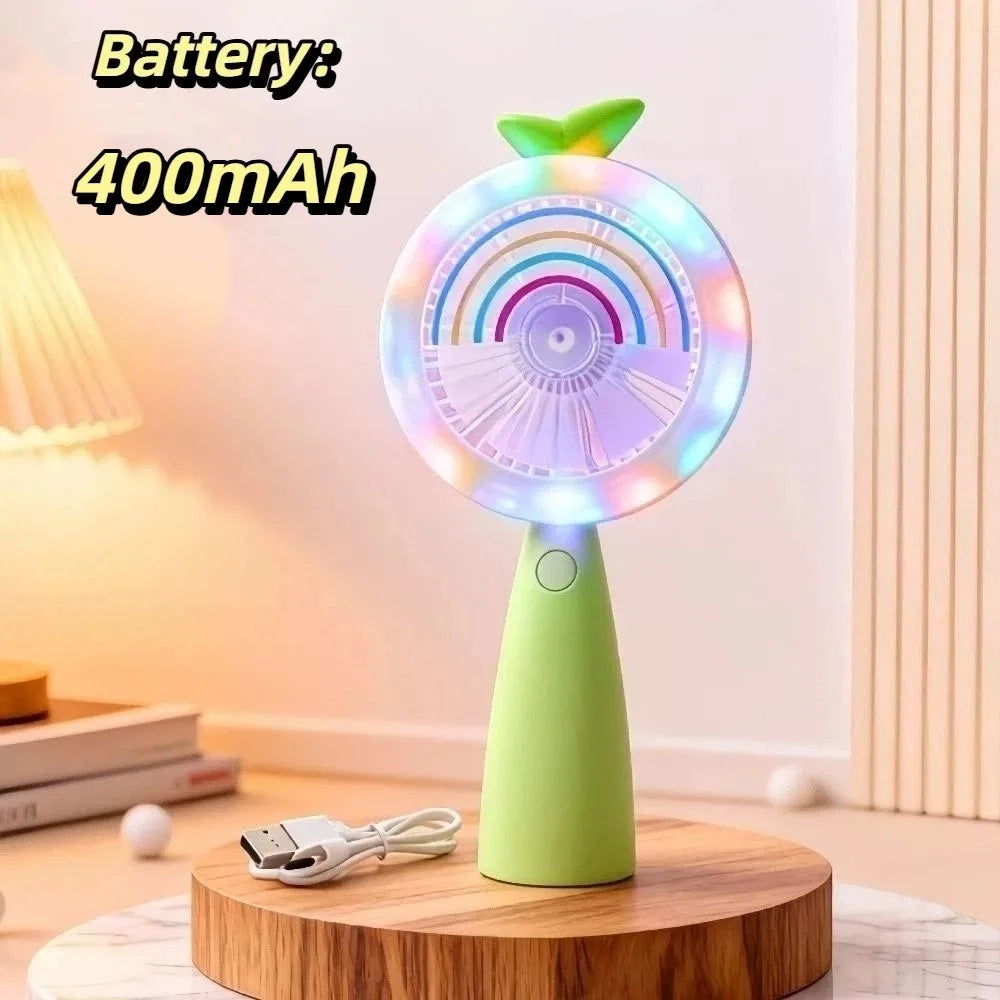 Cute Rainbow Light Portable Handheld Mini Fan Compact Design Lightweight Build Desktop Cooling Fan Stable Operation Oasis Select Green