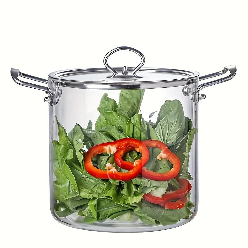 5.5 L Glass Saucepan with Lid, Glass Cooker, Large Volume Soup Pot, Borosilicate Glass Saucepan with Two Ears Soup Pot, Stainles Oasis Select