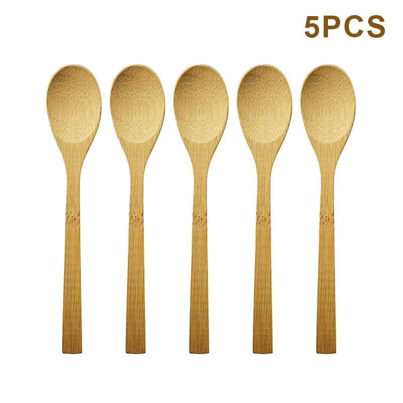 5Pcs Bamboo Wooden Teaspoons Eco-Friendly Kitchen Tableware Honey Spoon Condiment Scoop for Coffee Dessert Household Use Oasis Select A8
