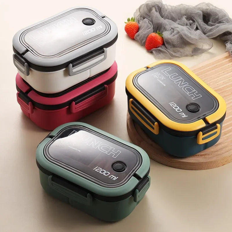 1200ML 2 Layer Bento Lunch Box With Spoon Fork, Kid High Capacity Microwae Food Containers Portable Leakproof Office Camping Oasis Select