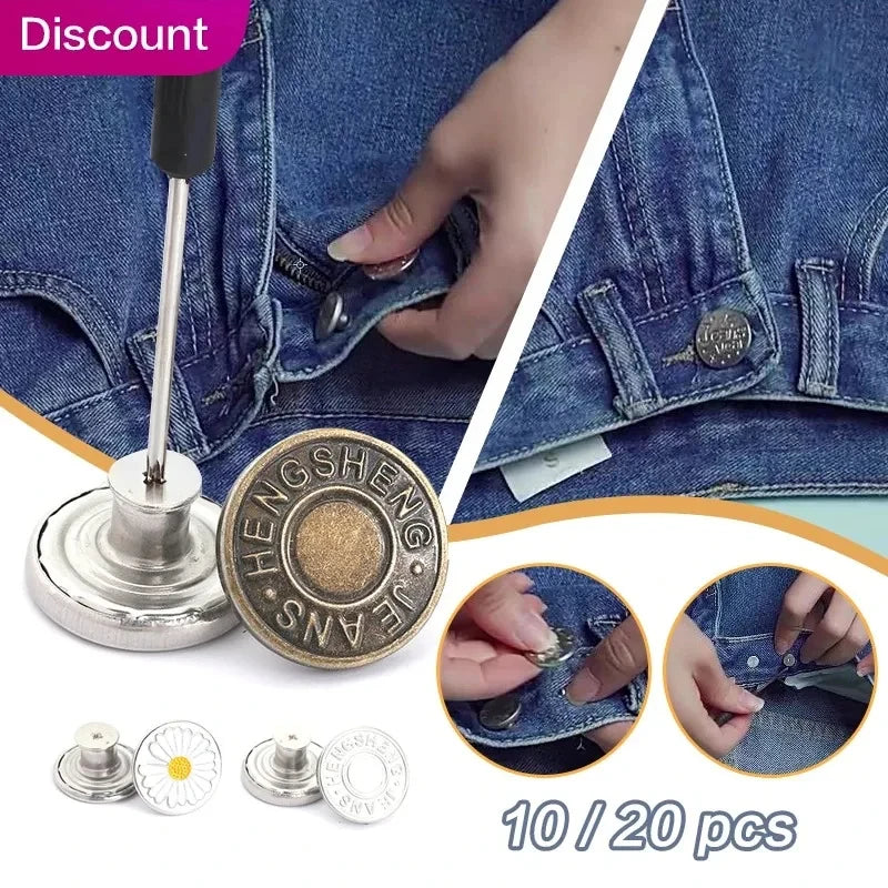 10/20Pcs Metal Jeans Buttons 17mm Replacement Screw Button Repair Kit Nailless Removable Jean Buckles Clothing Pants Pins Oasis Select