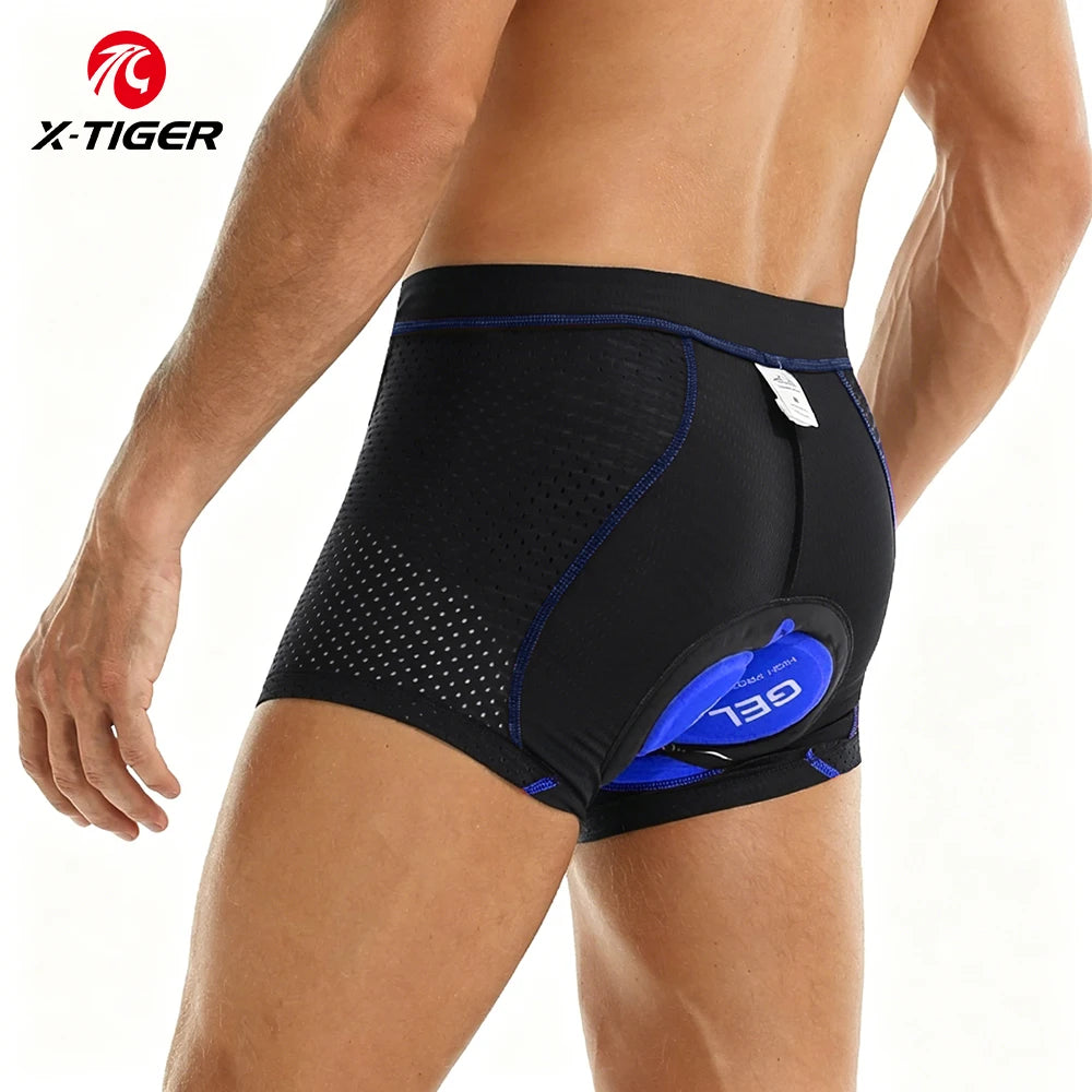 X-TIGER Men's Padded Cycling Underwear 5D Gel Cushioning MTB Boxer Shorts Breathable Road Bike Underwear Cycling Shots Ciclismo Oasis Select Blue M