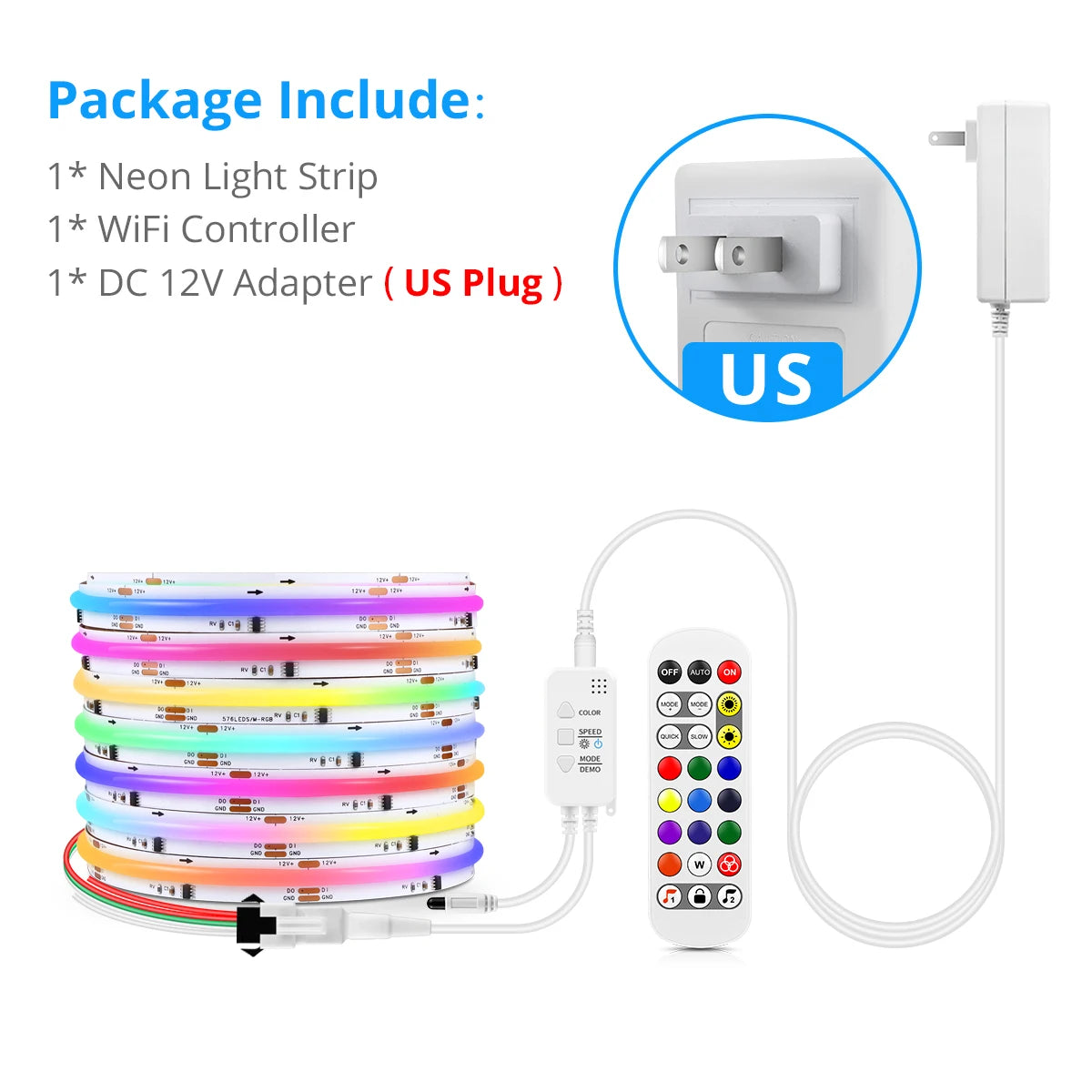 Tuya Smart Life WiFi RGBIC LED Strip Lights COB WS2811 IC Addressable Neon Tape Ambient Lamp for Gaming Room Decor Alexa Google Oasis Select USA Power Plug DC 12V 1M Kit