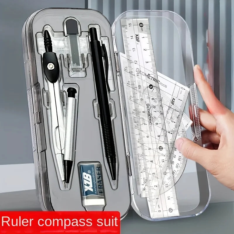 8PCS Drawings for Geometry School Compasses, Mechanical Pencils, Protractors, Rulers, and Tripods, with Storage Boxes Oasis Select
