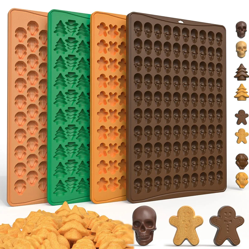 100 Hole Chocolate Mold Halloween Christmas Silicone Baking Biscuit Mold Mini Pet Dog Snack Biscuit DIY Gingerbread Man Oasis Select set