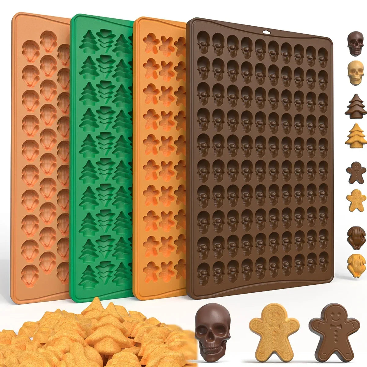 100 Hole Chocolate Mold Halloween Christmas Silicone Baking Biscuit Mold Mini Pet Dog Snack Biscuit DIY Gingerbread Man Oasis Select set