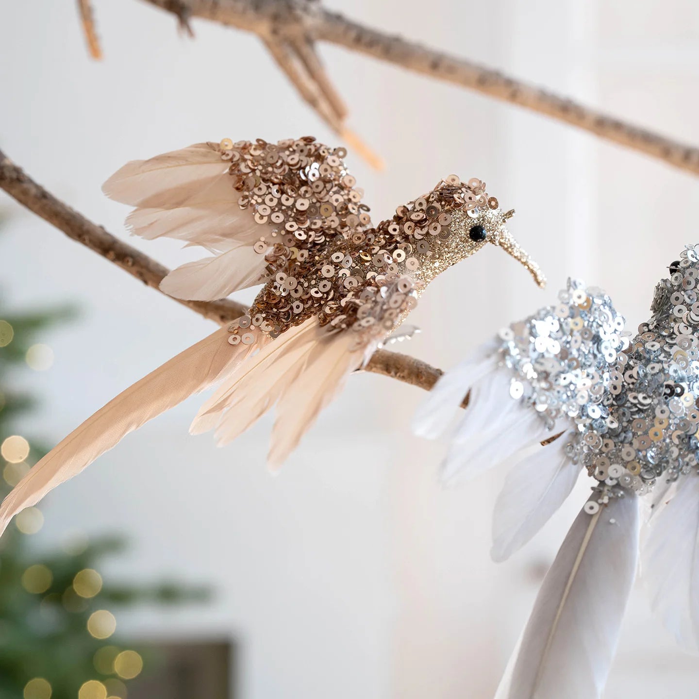 2PCS Feathered Hummingbird Christmas Tree Ornaments | Glitter Birds
