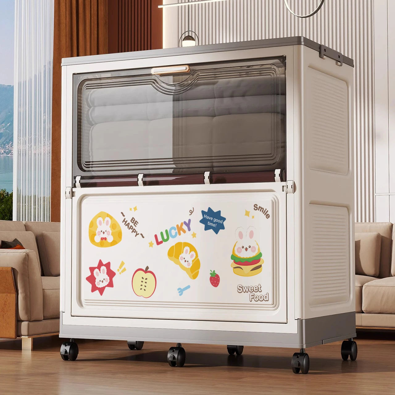 Cartoon Large Capacity Storage Box Foldable with Wheels Mobile Toy Organizer for Home Use Clothes Toys Bedding Oasis Select