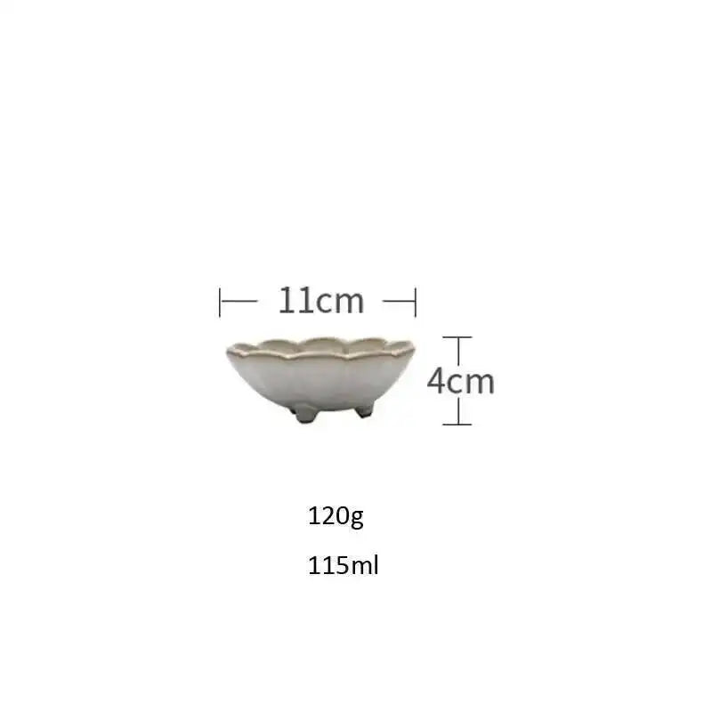 Retro Flower Shape Ceramic Dinner Plate Tableware Steak Dish Fish Long Tray Salad Rice Soup Noodles Bowl Oasis Select Small Dish