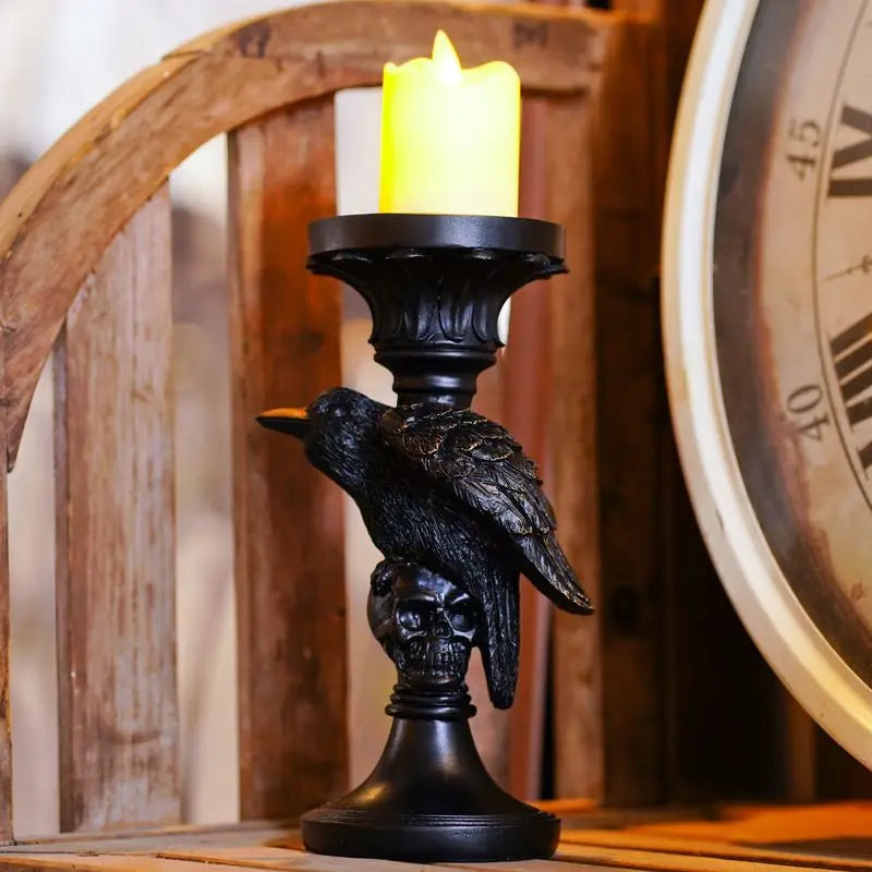 Diablo Halloween Crow Candlestick Decorative Ornaments Birthday Gift Couple Gift Home Desktop Resin Ornaments Candle Holders Oasis Select LW250877