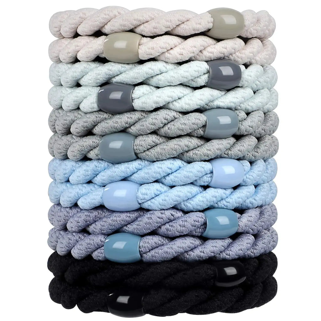 12pcs No Damage Elastic Bracelets Cute Hair Tie Bands Cotton Bands Soft Woven Ponytail Holders for Girls and Women Accessories Oasis Select Gray Blue