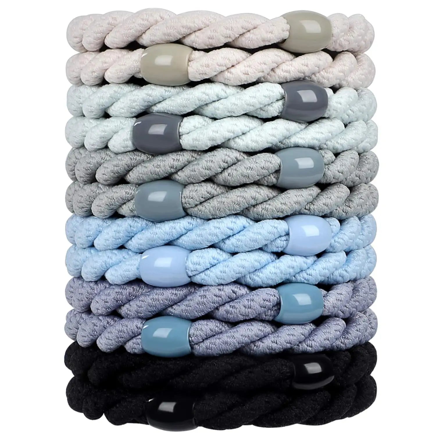12pcs No Damage Elastic Bracelets Cute Hair Tie Bands Cotton Bands Soft Woven Ponytail Holders for Girls and Women Accessories Oasis Select Gray Blue
