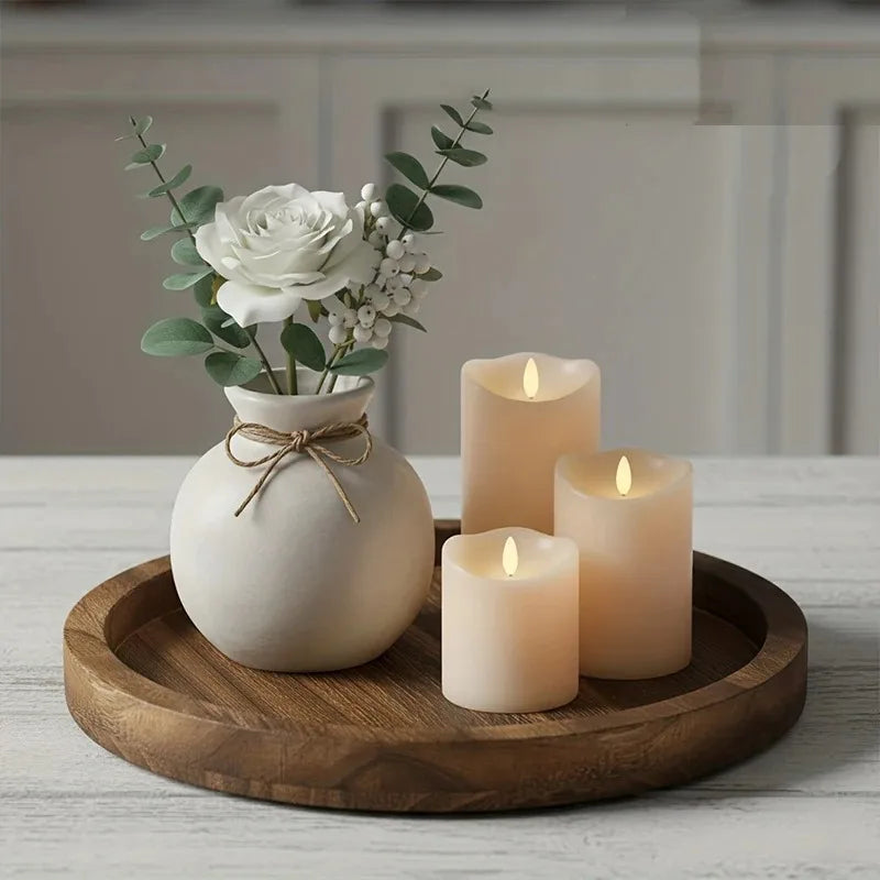 Rustic Round Wooden Serving Tray Decorative Ottoman Tray for Candles Vases & Table Centerpieces Home Decor Oasis Select