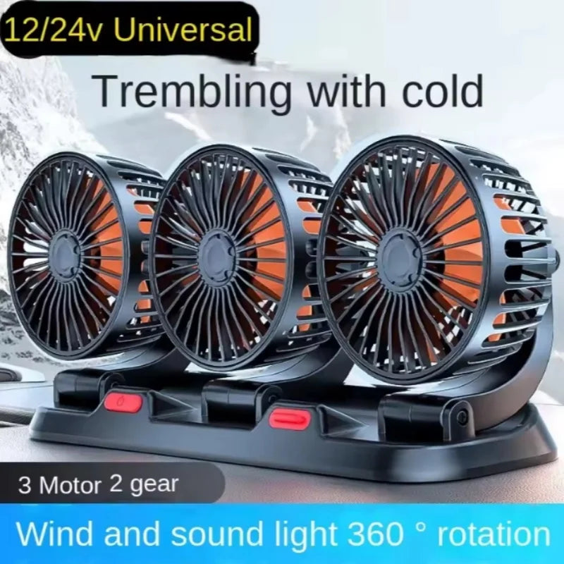 Car Fan 360° Adjustable 3 Head Air Fan Automotive Electric Fan USB/12V/24V Fan 2 Speeds Car Silent Fan For Home Desk Office&Car Oasis Select